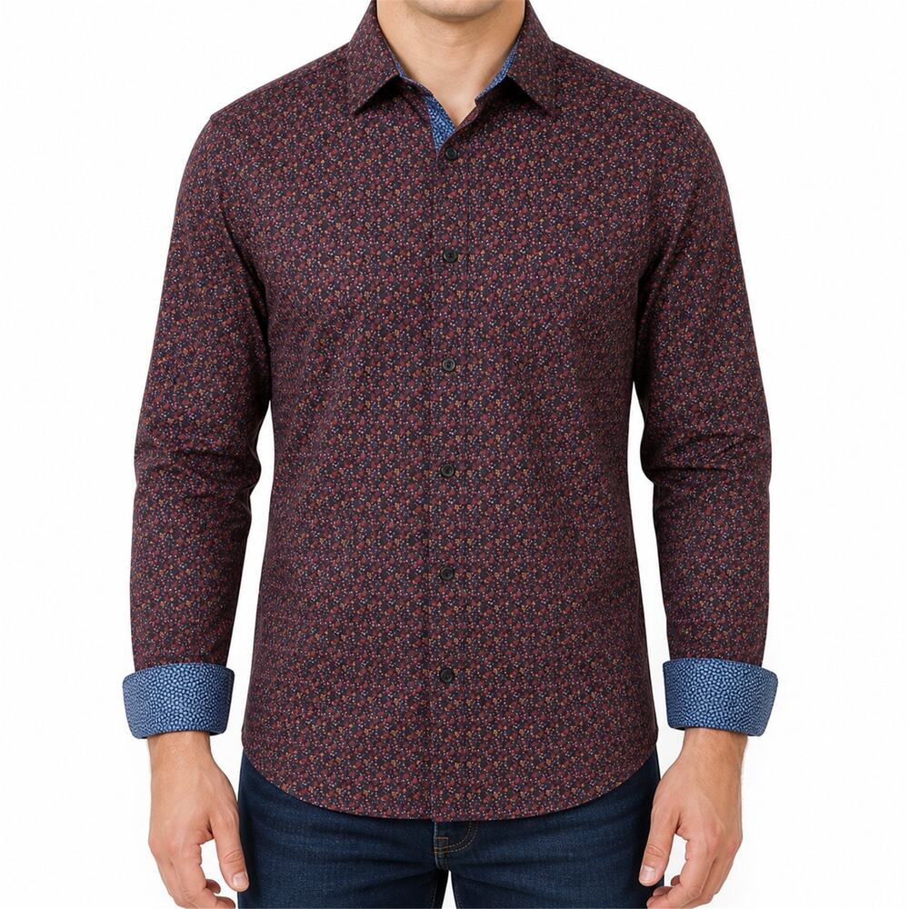 Society of Threads Shirt Mens Medium Floral Button Down Slim Fit Stretch